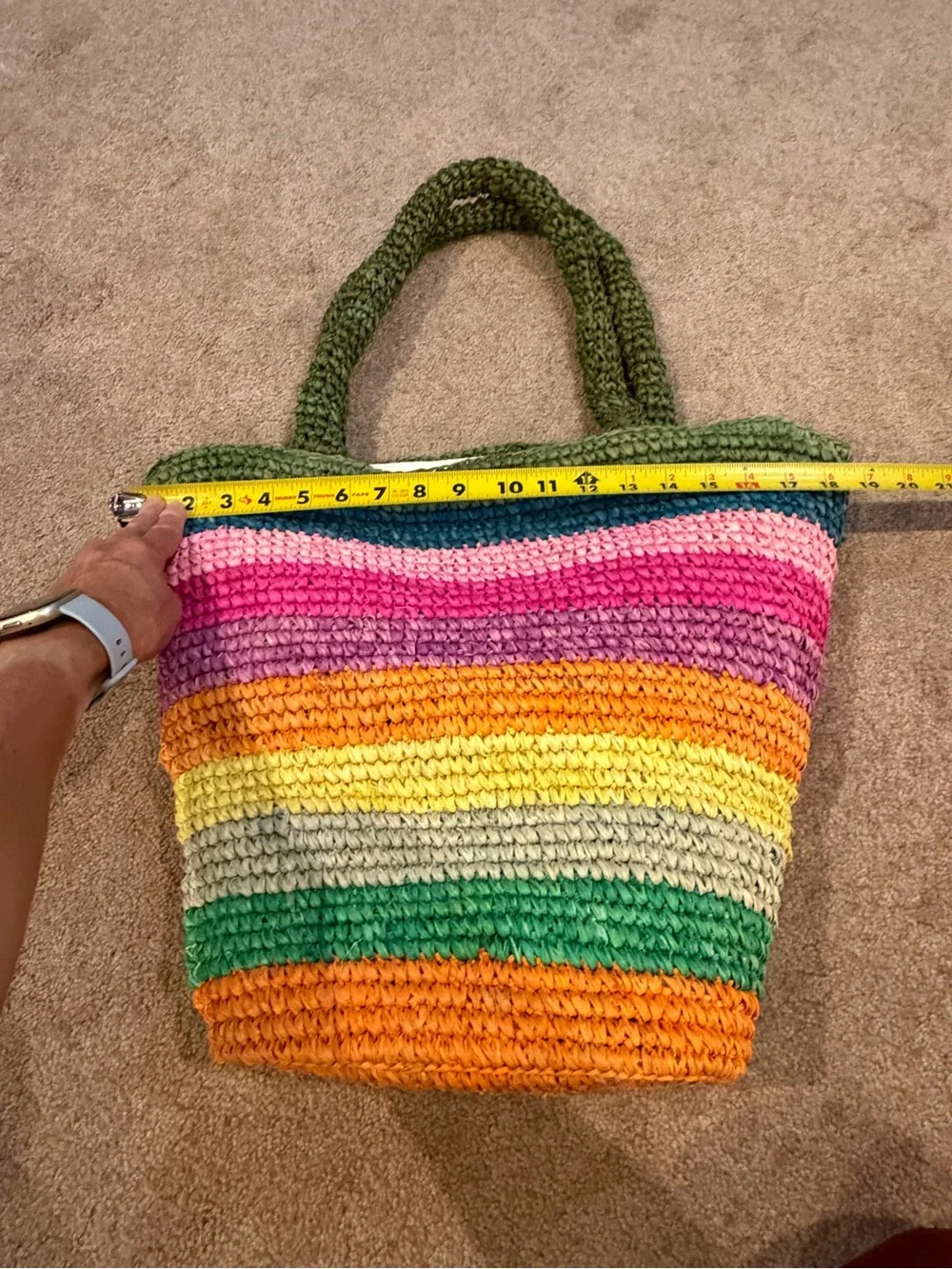 New anthropologie sunshine tienda Bermuda pool tote bag rainbow straw stripe